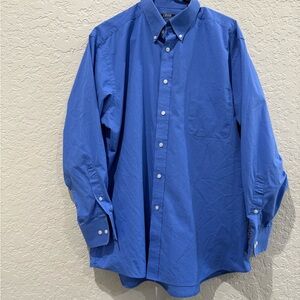 Izod Men's Classic Blue Button Down Dress Shirt All Over Stretch Regular Fit